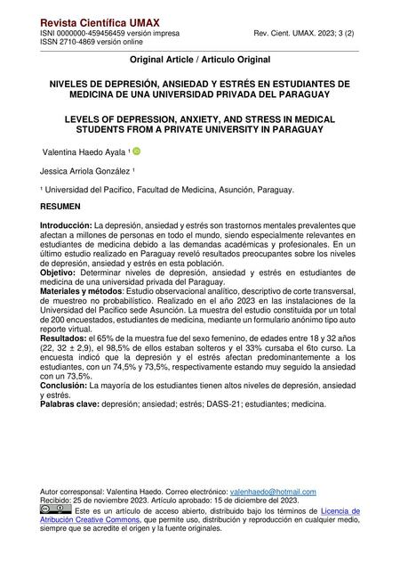 Niveles de depresión, ansiedad y estrés en estudiantes de medicina de ...