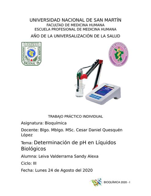 PRÁCTICA N 02 DETERMINACIÓN DE PH EN LÍQUIDOS BIOLÓGICOS