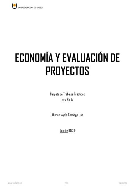 Economía y Evaluación de Proyectos - Ejercicios Prácticos 1era Parte