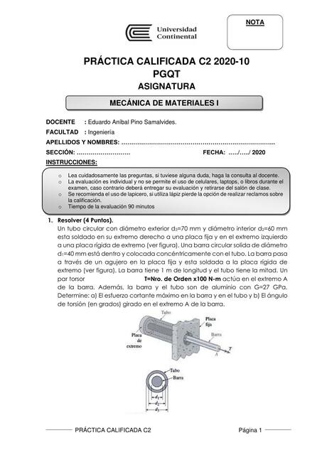 Solucionario Eva C2 Mecanica de Materiales I 10 1