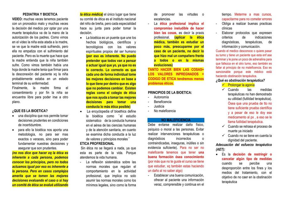 PEDIATRIA Y BIOETICA