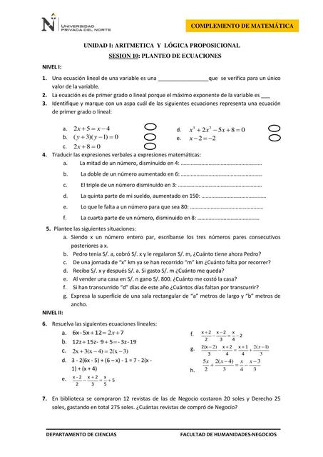 PLANTEO DE ECUACIONES