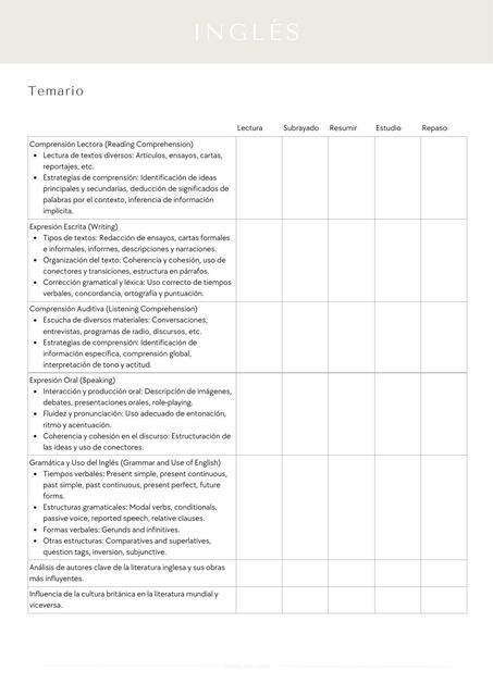 Planificador / Tracker Selectividad Inglés