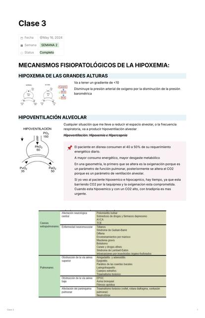 Clase 3 - Mecanismos fisiopatológicos de la hipoxemia.