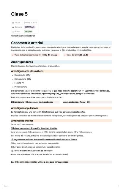 Clase 5 - Gasometría arterial