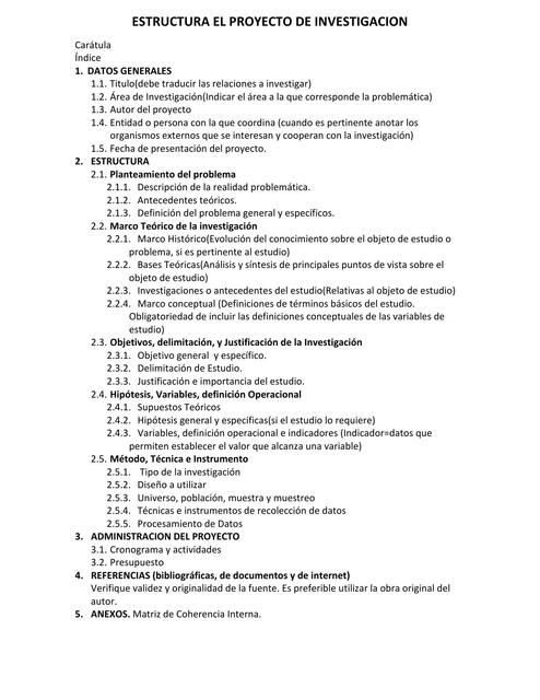 ESTRUCTURA EL PROYECTO DE INVESTIGACION