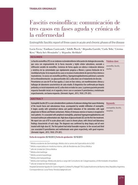 Fascitis eosinofílica comunicación de tres casos e