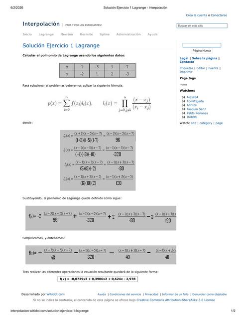 Solución Ejercicio 1 Lagrange Interpolación