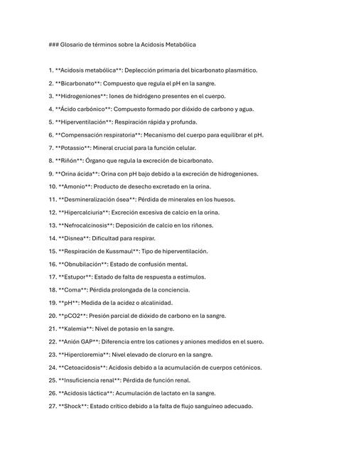 glosario acidosis metabolica