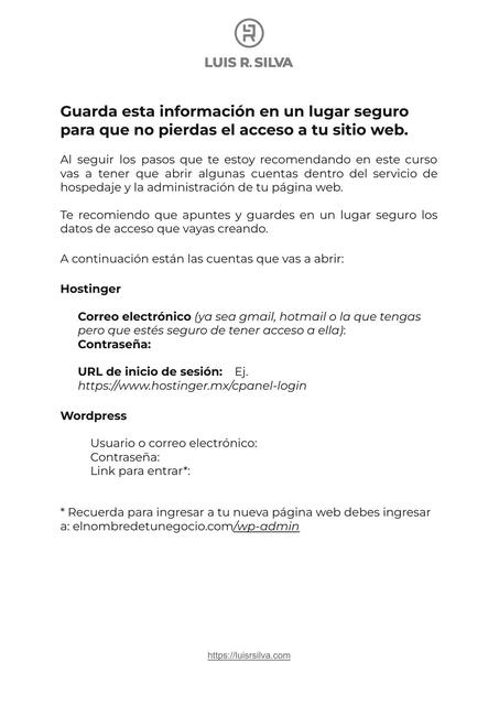 Informacion de acceso a tu web Hostinger 1