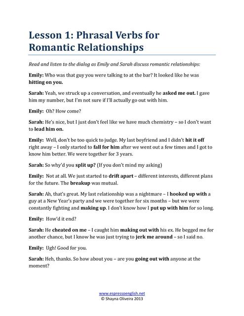 Phrasal Verbs for Romantic Relationships