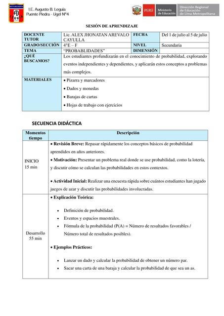 SESION DE APRENDIZAJE PROBABILIDADES 1