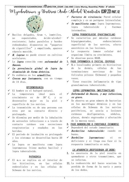 Cap 22 Mycobacterium Leprae y Bacterias Ácido PART