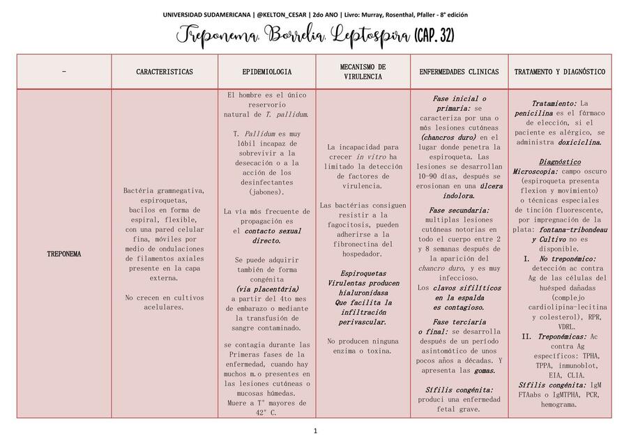 Cap 32 TABELA Treponema Borrelia y Leptospira