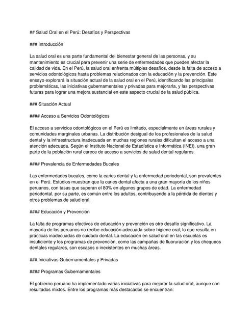 Salud Oral en el Perú Desafíos y Perspectivas