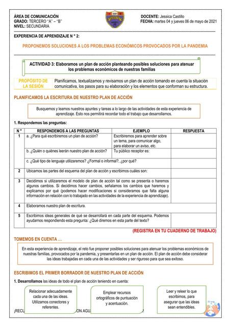 Experiencia de aprendizaje N2: proponemos soluciones a los problemas económicos provocados por la pandemia 