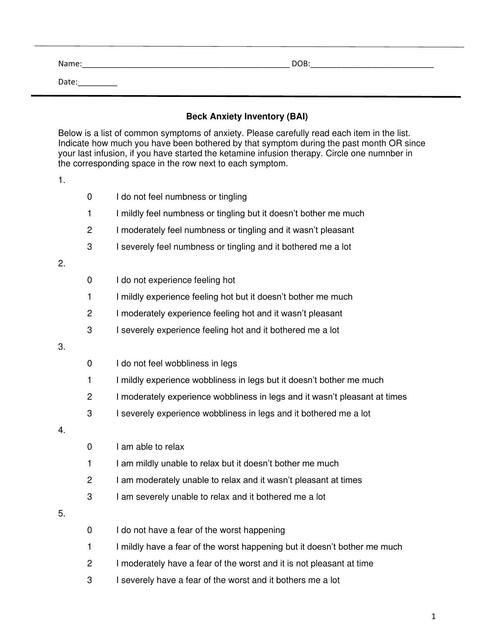 Beck Anxiety Inventory | Dara | uDocz