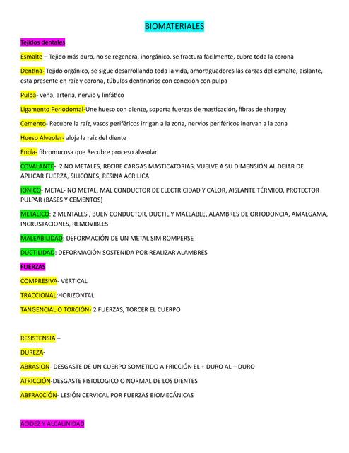 REPASO DE BIOMATERIALES