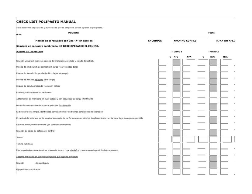 Checklist Polipasto Manual