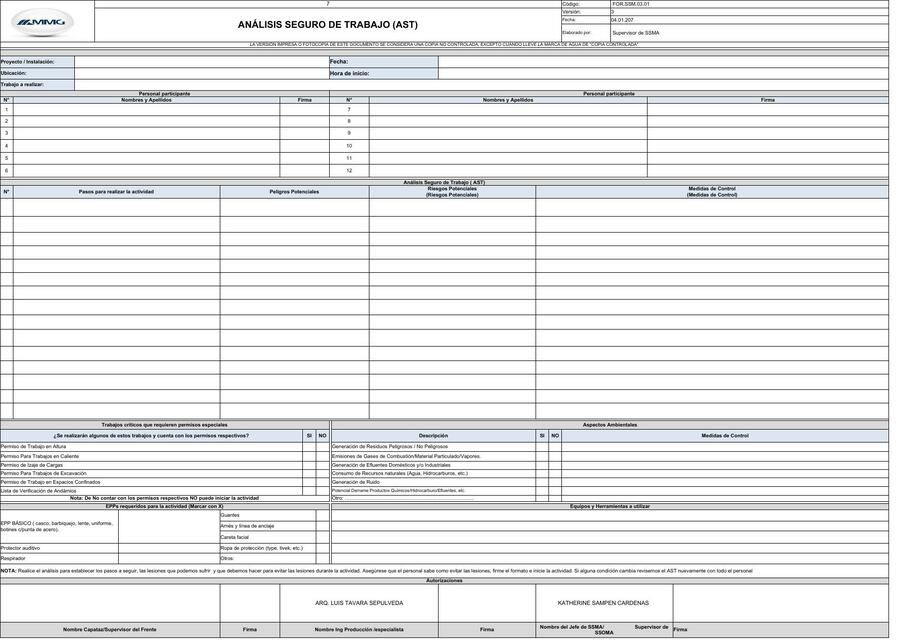 ANÁLISIS SEGURO DE TRABAJO FOR SSM 03 01 1