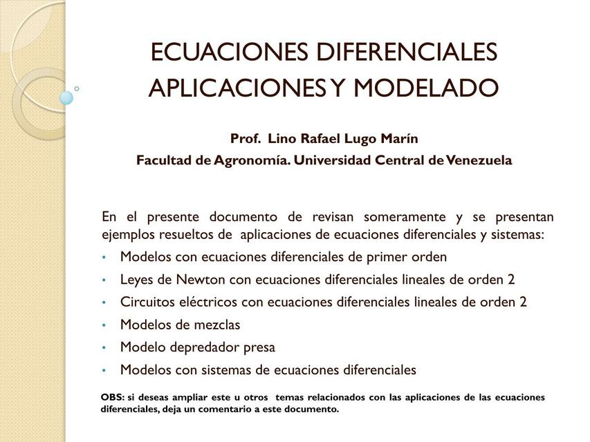 Aplicaciones de las Ecuaciones Diferenciales Prof