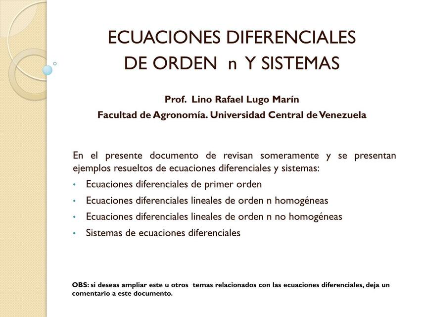 Ecuaciones Diferenciales Prof LLugo