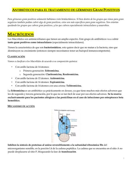 Antibióticos para el tratamiento de gérmenes gram positivos 