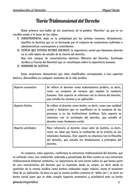 Teoria Tridimensional del Derecho MIGUEL REALE