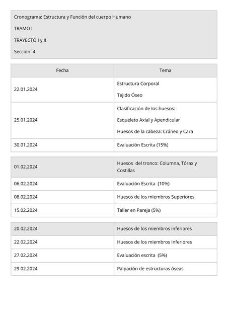 Cronograma Estructura y FunciAn del cuerpo Humano