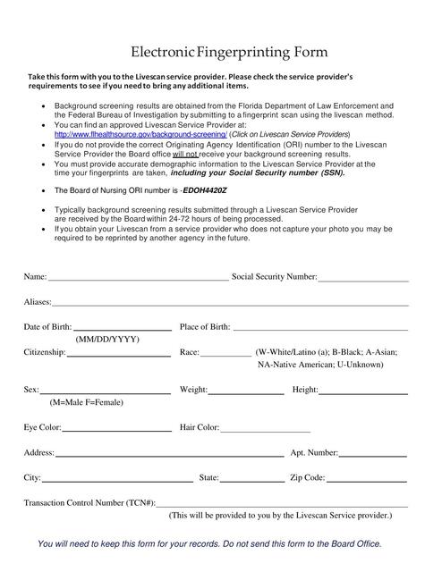 Electronic fingerprinting form nursing