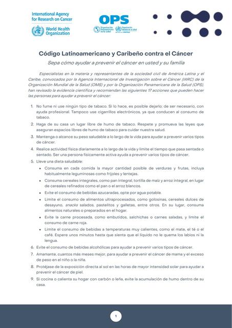 Código latinoamericano y caribeño contra el cáncer 