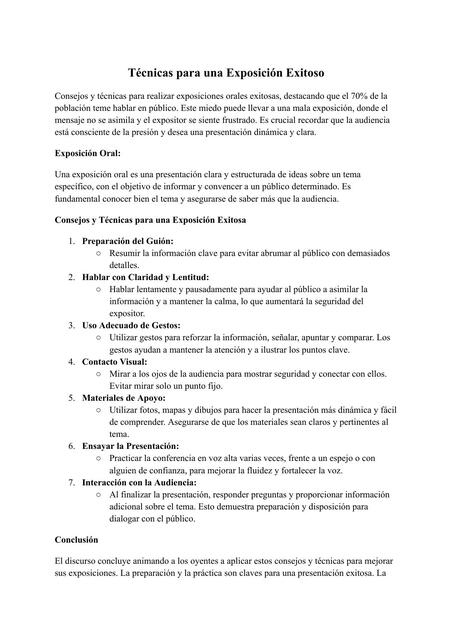 Técnicas para una Exposición Exitoso