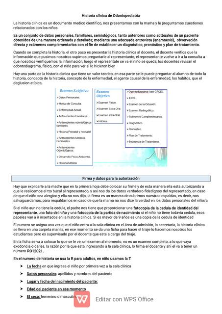 UGMA Historia clínica de Odontopediatria Como se rella