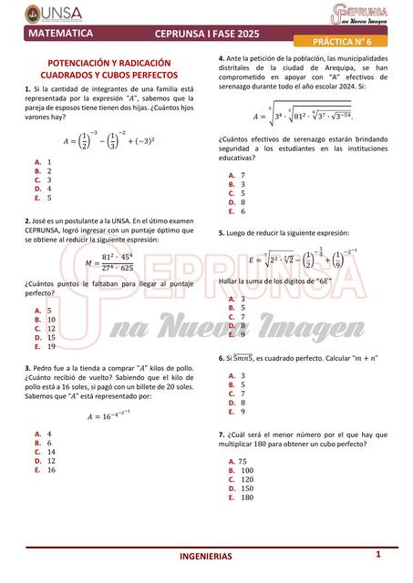 Potenciación y radicación cuadrados y cubos perfectos 