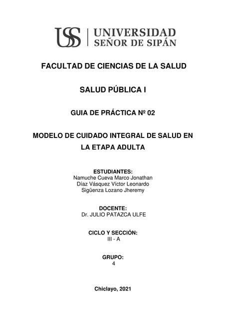 Modelo de cuidado integral de salud en la etapa adulta 