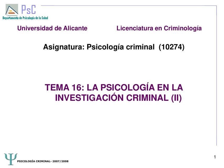 TEMA 16 Psicología criminal