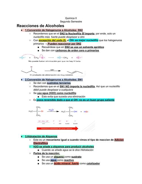 Reacciones de los Alcohles