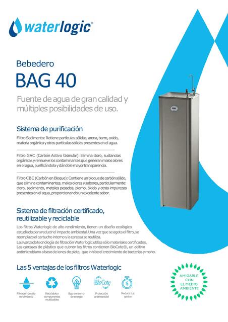 Fuente de Agua Bebedero BAG 40 WL AQM 1 2