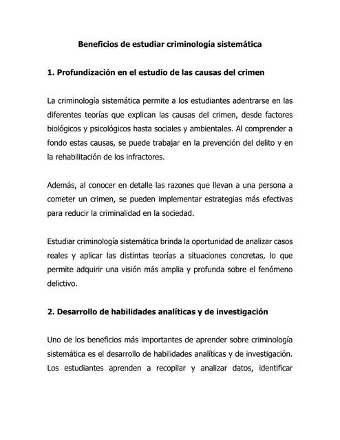 Beneficios de estudiar criminología sistemática