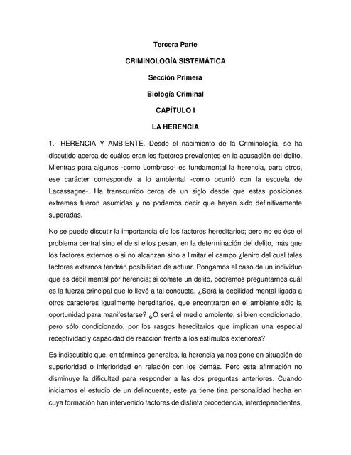 Criminología sistemática Biología criminal