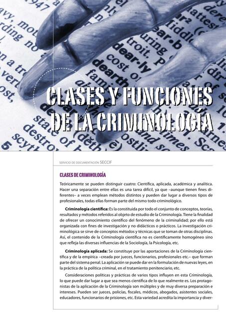 Clases y funciones de la criminología