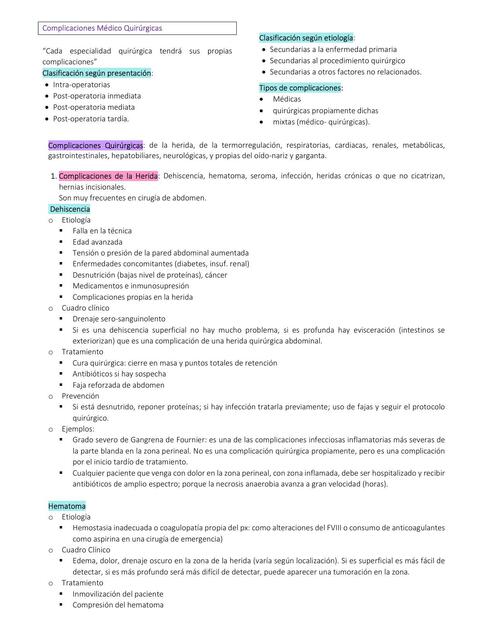 Complicaciones Médico Quirúrgicas