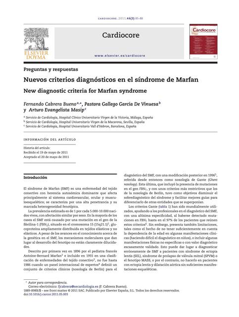 NUEVOS CRITERIOS DIAGNOSTICOS EN EL SINDROME DE MARFAN