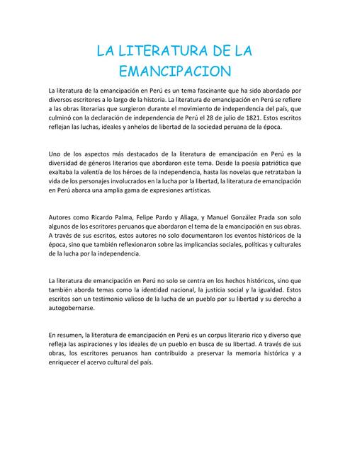 LA LITERATURA DE LA EMANCIPACION