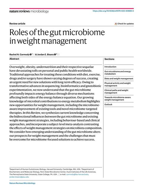 Roles of the gut microbiome in weight management