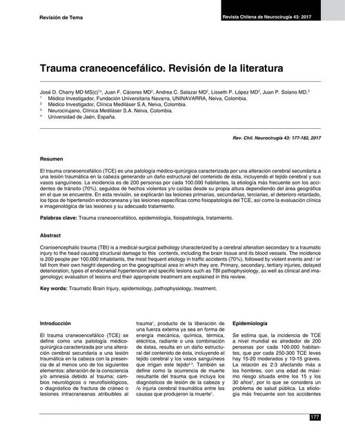 Trauma craneoencefálico. Revisión de la literatura