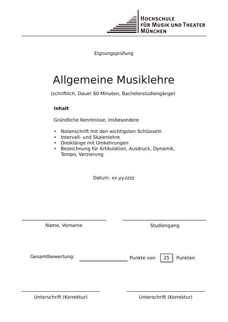 Musterklausur Allgemeine Musiklehre