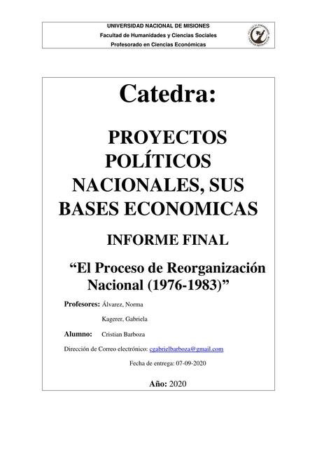 Informe Final El Proceso de Reorganización Nacional