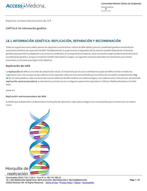 18 1 INFORMACIÓN GENÉTICA REPLICACIÓN REPARACIÓN Y