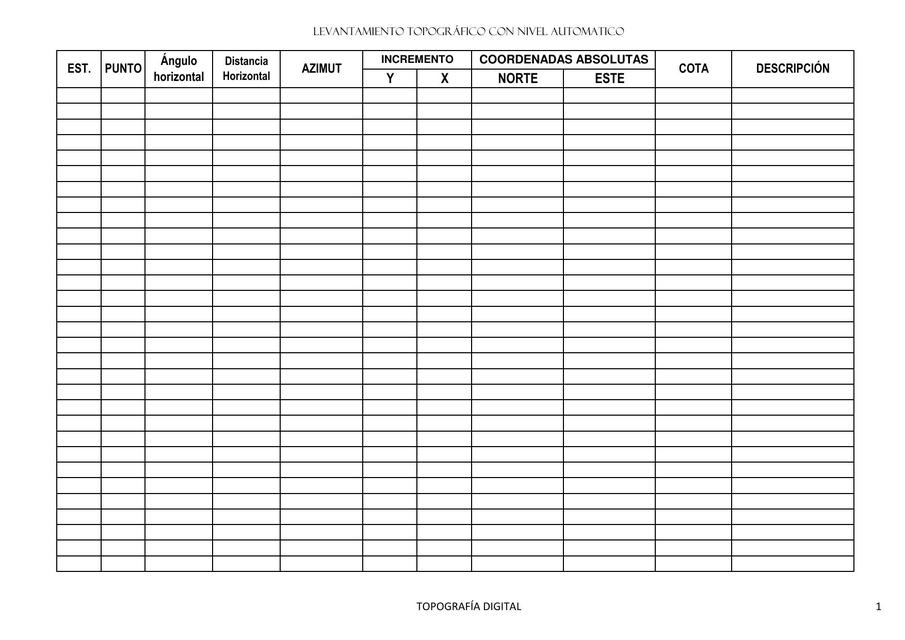 Levantamiento topografico con Nivel de Ingeniero 1